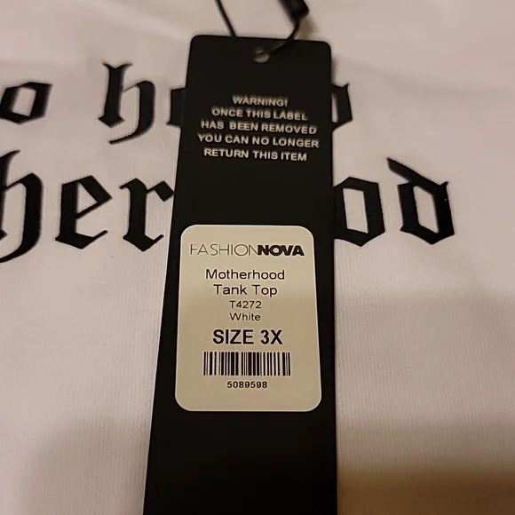 Fashion Nova "Ain't No Hood Like Motherhood" Spaghetti Strap White Tank Top, 3X - Picture 4 of 6
